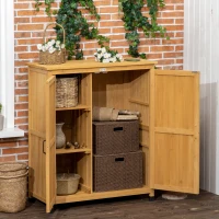 Outsunny Outdoor Storage Cabinet & Potting Table, Wooden Gardening Bench with Patio Cabinet and Magnetic Doors(m-1)