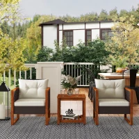 Outsunny Outdoor Bistro Set, Wicker Patio Furniture with Cushions for Porch, Backyard, Garden, Brown(m-10)