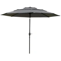Outsunny 9FT 3 Tiers Patio Umbrella Outdoor Market Umbrella with Crank, Push Button Tilt for Deck, Backyard and Lawn, Light Grey(m-11)
