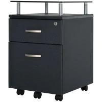 HOMCOM 2 Drawer Filing Cabinet with Lock, Vertical File Cabinet with Wheels, Mobile Office Cabinet for Letter, A4 Size Files, Black(m-11)