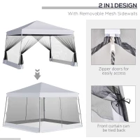 Outsunny Slant Leg Pop Up Canopy Tent with Netting and Carry Bag, Instant Sun Shelter, Tents for Parties, Height Adjustable, for Outdoor, Garden, Patio, (11.5'x11.5' Base / 10'x10' Top), White(m-4)