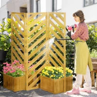 Outsunny Backyard Privacy Screen - Folding 65" with Planters for Patio, Deck, and Backyard, Brown(m-8)