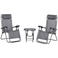 Outsunny Zero Gravity Chair Set of 2 Patio Chair with Side Table Cupholders and Pillows for Pool, Backyard, Lawn, Dark Grey(m-11)