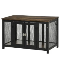 PawHut Furniture Style Dog Crate with Openable Top, Big Dog Crate End Table, Puppy Crate for Small Dogs Indoor, Spacious Interior, Pet Kennel, Brown, Black(m-11)