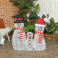 Outsunny 3-Piece Light Up Christmas Snowman Family Set of 3 Lighted Snowman Christmas Decoration for Indoor Outdoor White(m-9)