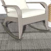 Outsunny Adirondack Chair, Outdoor Wicker Rocking Chair with High Back, Seat Cushion and Pillow for Porch, Balcony, Cream White(m-10)