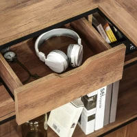 HOMCOM L-Shaped Home Offie Computer Desk with Storage Shelves, 2 Dawers and Industrial Steel Frame, Black/Brown(m-9)