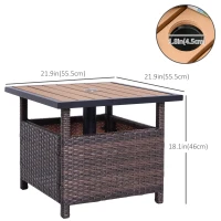 Outsunny 22" Square Steel PE Rattan Wicker Table With Umbrella Hole, Outdoor Patio Accent Dining Side Table Used as Umbrella Stand, Brown(m-3)
