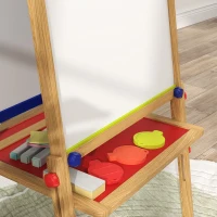 Qaba 3 in 1 Easel for Kids with Paper Roll, Whiteboard, Chalkboard, Double Sided & Adjustable Height, Nature Wood(m-9)