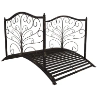 Outsunny 4’ Metal Arch Backyard Garden Bridge with Safety Siderails, Delicate Scrollwork, & Easy Assembly, Black Bronze(m-1)