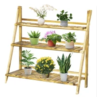 Outsunny 3-Tier Folding Plant Stand, 40'' x 15'' Wooden Indoor Plant Shelf Display Stand, for Corner Balcony Garden Patio(m-11)