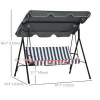 Outsunny 3-Seater Outdoor Porch Swing with Adjustable Canopy, Patio Swing Chair for Garden, Poolside, Backyard, Grey and White(m-3)