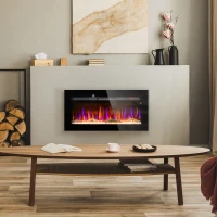 HOMCOM 36" Recessed or Wall Mounted Electric Fireplace Heater with Remote Control, Adjustable Flame Color and Brightness(m-2)