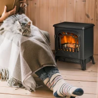 HOMCOM Freestanding Electric Fireplace Stove Heater with Realistic Flame Effect, Overheat Protection, 750W/1500W, Black(m-1)