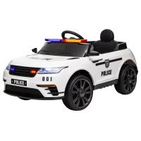 Qaba 12V Kids Electric Police Car w/ Remote Control, Spring Suspension, Transport Wheel, Siren, Music, Light, Horn, White(m-2)