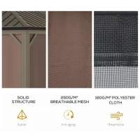 Outsunny 12' x 20' Hardtop Gazebo with Curtains and Netting, Permanent Pavilion Metal Double Roof Gazebo Canopy with Aluminum Frame and Hooks, for Garden, Patio, Backyard, Brown(m-5)