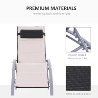 Outsunny Aluminum Patio Tanning Chair with Soft Padded Seat Cushion, Outdoor Lounge Chair with 5-Level Adjustable Backrest & Head Pillow, Beige(m-4)
