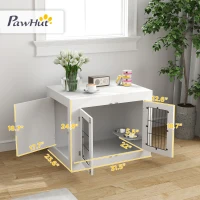 PawHut Dog Crate Furniture with 360° Rotatable Removable Dog Bowls, Dog Kennel Furniture for Medium Dogs, White(m-3)