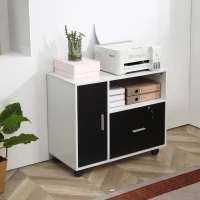 HOMCOM Lateral Filing Cabinet with Lockable Drawer and Open Storage Shelf for Hanging Legal, Letter Sized Files, Mobile Printer Stand for Home Office, Black and White(m-9)