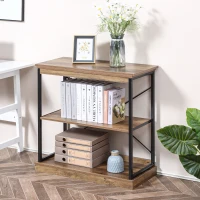HOMCOM 2-Tier Shelf, Modern Style Bookshelf with Metal Frame for Living Room, Bedroom, and Office, Brown(m-10)