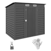 Outsunny 6 x 4FT Galvanized Garden Storage Shed, Metal Outdoor Shed with Double Doors and 2 Vents, Grey(m-11)