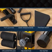 Soozier 3-in-1 Squat Machine w/ Resistance Bands, Adjustable Padded Bench & Leg Exerciser, Squats, Push Up, Sit Up for Home, Office, Gym Fitness Equipment, Yellow(m-4)