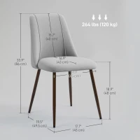 HOMCOM Upholstered Dining Chairs Set of 6, Velvet Accent Chair with Back and Wood-grain Steel Leg for Kitchen, Grey(m-3)
