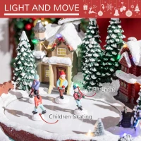 HOMCOM Christmas Village, Santa and Deer Skating Pond Animated Winter Wonderland Set with Multicolored LED Light, Plug-In Christmas Decoration(m-6)