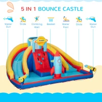 Outsunny 5-in-1 Inflatable Water Slide, Rocket Themed Kids Bounce House with Slide, Pool, Water Cannon, Hoop, Climbing Wall Includes Carry Bag, Repair Patches, without Air Blower(m-4)