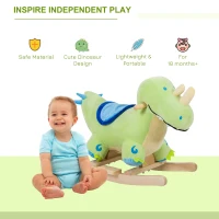 Qaba Kids Plush Ride-On Rocking Horse Toy Dinosaur Ride on Rocker Green with Realistic Sounds(m-4)