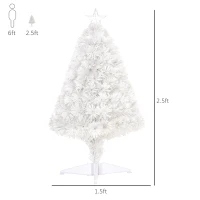 HOMCOM 2.5ft Tall Pre-Lit Douglas Fir Tabletop Artificial Christmas Tree with Realistic Branches, Fiber Optic LED Lights and 85 Tips, White(m-3)