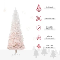 HOMCOM 7' Tall Unlit Pencil Fir Artificial Christmas Tree with Realistic Branches and Steel Base, Pink and White(m-4)