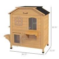 PawHut 2-story Cat House Outdoor, Weatherproof Wooden Cat Enclosure for Feral Cats with Escape Door, Openable Roof, Jumping Platforms, Natural(m-3)