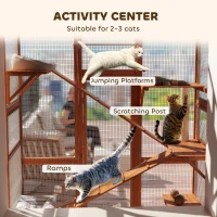 PawHut Outdoor Catio Cat Enclosure, Large Wooden Cat House with 6 Jumping Platforms, Scratching Post, 2 Ramps, for 2-3 Kittens(m-5)