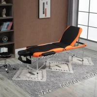 HOMCOM 85" 3 Section Foldable Massage Table Professional Salon SPA Facial Couch Bed (Black/Orange)(m-8)