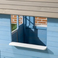 Outsunny Wooden Playhouse for Kids Outdoor with Flower Pot Holders, Door, Windows, Service Stations for 3-7 Years, Blue(m-9)