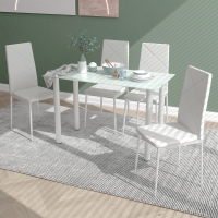 HOMCOM Modern Dining Table Set for 4, Space-Saving 5 Pieces Kitchen Table Set with Rectangle Table and Steel Frame, White