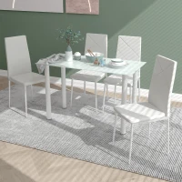 HOMCOM Modern Dining Table Set for 4, Space-Saving 5 Pieces Kitchen Table Set with Rectangle Table and Steel Frame, White(m-1)