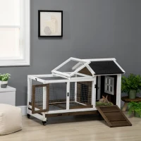 PawHut Rabbit Cage with Wheels, Ramp, Run, Tray for Indoor Outdoor, Suitable for Rabbit, Guinea Pig, Coffee(m-8)