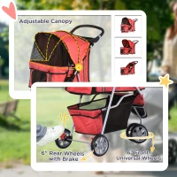 PawHut 3 Wheels Foldable Dog Stroller with Storage Basket, Adjustable Canopy, Cupholder for Miniature and Small Dogs, Red(m-6)