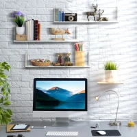 HOMCOM Set of 3 31.5" Wooden U-Shaped Floating Shelves Set Wall Mounted Hanging Bookshelf CD DVD Storage Display for Bedroom Living Room Kitchen, White(m-9)