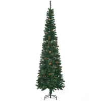 HOMCOM 7.5 Foot Pencil Artificial Christmas Tree, Slim Pine Needles Xmas Tree with Realistic Branches, Pine Cones, Metal Base, Green
