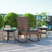 Outsunny Outdoor PE Rattan Rocking Chair, Garden Glider Rocking Chair, Wicker Patio Chair Set with Armrest and Cushion, Dark Blue(m-8)