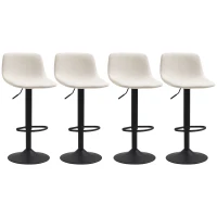HOMCOM Adjustable Bar Stools, Swivel Bar Height Chairs Barstools Padded with Back for Kitchen, Counter, and Home Bar, Set of 4, Cream White(m-11)