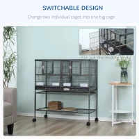 PawHut Divided Breeder Bird Cage with Rolling Stand Removable Metal Tray, Storage Shelf, Wood Perch, and Food Container(m-7)