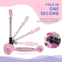 Aosom Kick Scooter for Kids, Foldable Children's Scooter with 3 Wheels, Adjustable Height, and Flashing LED for Boys and Girls, Pink(m-8)