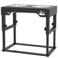 PawHut Dog Food Bowls, 7 Adjustable Height Elevated Dog Bowls w/ Stainless Steel, Black(m-1)