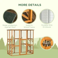 PawHut Outdoor Cat House Big Catio Wooden Feral Cat Shelter Enclosure with Large Spacious Interior, 6 High Ledges, Weather Protection Asphalt Roof, 71" L, Orange(m-5)