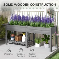 Outsunny Wood Raised Garden Box, Elevated Garden Bed with Side Table, Bottom Shelf, Bed Liners and Drainage Holes, Gray(m-8)
