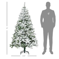 HOMCOM 6' Tall Unlit Snow Flocked Pine Artificial Christmas Tree with Realistic Branches, Green(m-3)